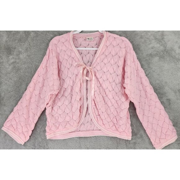 GN Sweater Womens Large Pink Lace Open Front Long Sleeve Cardigan
